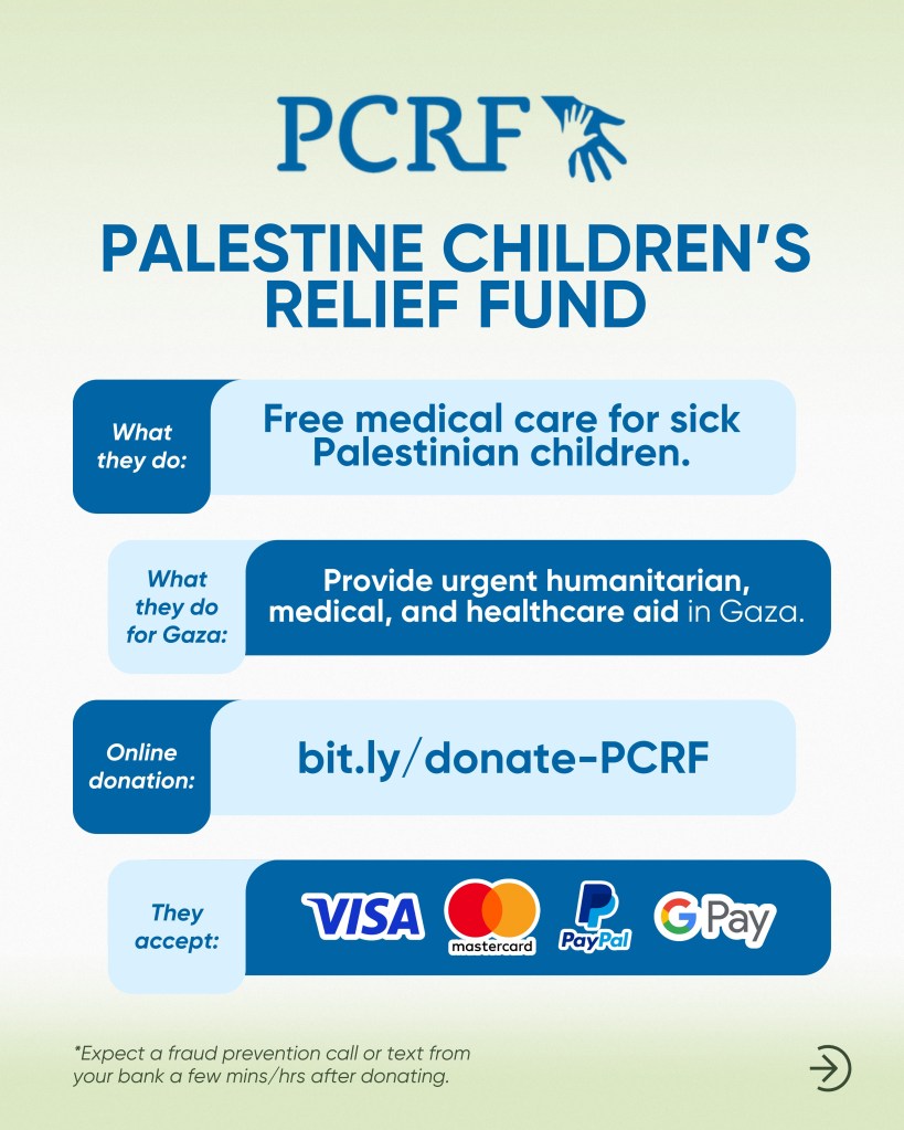 An infographic on Palestine Children's Relief Fund.